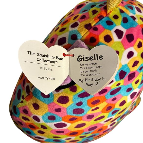 Ty Squish-a-Boos GISELLE the Unicorn. Multicolored With A Gold Horn. 17”x15” - Picture 7 of 9